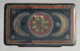 AN OTTOMAN LACQUERED RECTANGULAR BOX, with hinged lid, 9.5cm x 5.5cm.