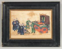 AN 18TH CENTURY QIANLONG PERIOD PAINTING ON PAPER, depicting a ceremonial banquet, framed, image