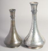 TWO 19TH CENTURY INDIAN BIDRI VASES. 23cm and 19cm high