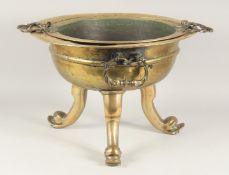 A LARGE BRASS BRAZIER / COOKING BOWL, with inset twin handle bowl, the exterior with twin handles