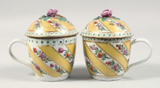 TWO 19TH CENTURY FRENCH PORCELAIN LIDDED CUPS FOR THE OTTOMAN MARKET, with floral decoration and