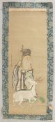 TWO CHINESE SCROLL PICTURES ON PAPER, both depicting a sage-like figure, together with another