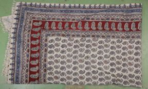 A PERSIAN STYLE MESHKAT HAND PAINTED TEXTILE, decorated with boteh and floral motifs, 270cm x