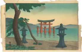 KOGA LIJIMA (1829-1900): JAPANESE DOLL, & GIHACHIRO OKUYAMA (1907-1981): MORNING IN MIYAJIMA,