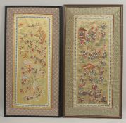 TWO 20TH CENTURY CHINESE EMBROIDERED SILK PANELS, depicting hundred boys, framed and glazed, largest