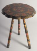 A FINE 19TH CENTURY ANGLO INDIAN KASHMIRI LACQUERED TABLE, with foliate decoration and supported