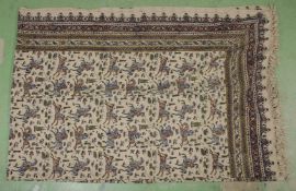 A PERSIAN STYLE MESHKAT HAND PAINTED TEXTILE, decorated with polo players, 173cm x 257cm.