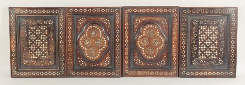 TWO PAIRS OF FINE 16TH CENTURY SPANISH ISLAMIC BONE INLAID WOODEN PANELS, each 35cm x 27.5cm, (4).