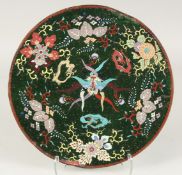 A JAPANESE MEIJI PERIOD CLOISONNE CIRCULAR PLAQUE, possibly a table top inset, decorated with