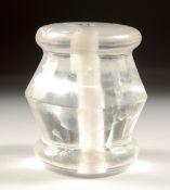 A LARGE 19TH CENTURY OR EARLIER TIBETAN CARVED ROCK CRYSTAL BEAD, 6.5cm.