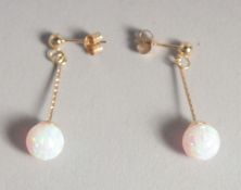 A PAIR OF 9CT GOLD GILSON OPAL DROP EARRINGS.