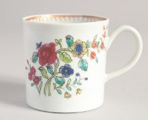 A LIVERPOOL COFFEE CAN brightly painted in colour with oriental flowers, the base underglaze,