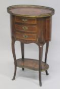 A GOOD 19TH CENTURY FRENCH KINGWOOD AND ROSEWOOD MARQUETRY INLAID PETIT COMMODE, the galleried
