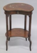 A GOOD SMALL 19TH CENTURY FRENCH KIDNEY SHAPED TABLE with rising top inlaid with mother of pearl,