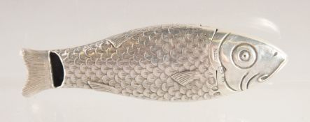 A RARE VICTORIAN SILVER FISH VESTA AND WHISTLE COMBINED. 3.5ins long. London 1892. Maker: S.