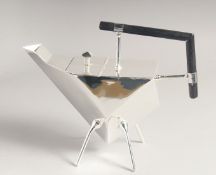 A LARGE CHRISTOPHER DRESSER DESIGN SILVER PLATED DIAMOND SHAPED TEA POT.