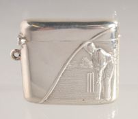 AN EDWARD VII SILVER CRICKET VESTA, the front with a cricketer at the wicket. 1.5ins x 1.75ins