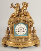 A GOOD LOUIS XVI ORMOLU AND SEVRES MANTLE CLOCK retailed by JULIAN LE-RUX A PARIS with Sevres