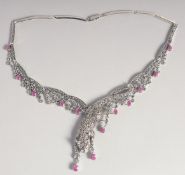 A SILVER AND RUBY MARCASITE DECO STYLE PANTHER NECKLACE.