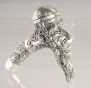 A SILVER PLATED JUDAICA WALKING CANE HANDLE.