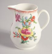 A BOW SPARROW BEAK JUG painted with European flowers under a line and loop border.
