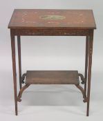 AN ADAM REVIVAL FIDDLE BACK MAHOGANY TWO TIER OCCASIONAL TABLE, painted with a central oval with