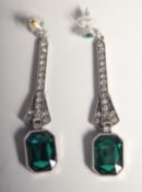 A PAIR OF ART DECO LONG EARRINGS.