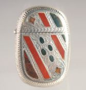 AN EDWARD VII SILVER AND ENAMEL VESTA. Birmingham 1903. Maker: J. F.