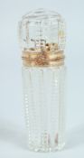 A GOOD CRYSTAL, GOLD MOUNTED, SCENT BOTTLE 3.25ins long.