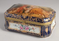 A SEVRES DESIGN PORCELAIN CASKET with painted panels. 10ins long.