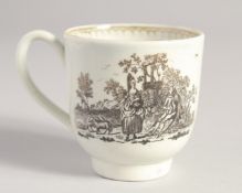 A LIVERPOOL COFFEE CUP printed in black by Sadler, with La Cascade, a man and a woman by a