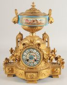 A GOOD LOUIS XVI STYLE ORMOLU AND SEVRES MANTLE CLOCK retailed by J. B. YABSLEY, LUDGATE HILL with