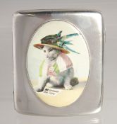 A SILVER 1909, SUFFRAGETTE ENAMEL CAT CIGARETTE CASE.