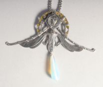 AN ART NOUVEAU ENAMEL AND OPAL NECKLACE.