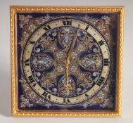 A SUPERB SMALL SQUARE SWISS STRUTT CLOCK with pendulum dial and enamel decoration. 4.25ins square.