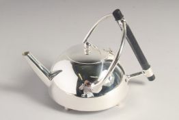 A SMALL CHRISTOPHER DRESSER DESIGN SILVER PLATED CIRCULAR TEA POT