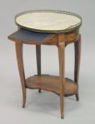 A GOOD 18TH CENTURY FRENCH KINGWOOD, MARQUETRY AND MARBLE OVAL TWO TIER OCCASIONAL TABLE with