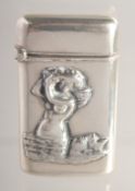 A SILVER MERMAID VESTA. 2.25ins x 1.5ins.