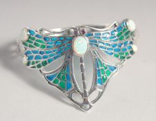 A SILVER OPAL PLIQUE ENAMEL ART NOUVEAU STYLE DRAGON BRACELET.