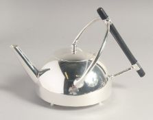 A LARGE CHRISTOPHER DRESSER DESIGN SILVER CIRCULAR TEA POT