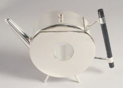 A LARGE CHRISTOPHER DRESSER DESIGN SILVER PLATED POLO MINT SHAPE TEA POT.