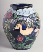 MOORCROFT KYOTO PATTERN BULBOUS VASE, dated '94. Moorcroft in blue. 11ins high