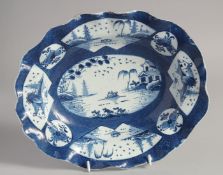 A BOW, OR POSSIBLY ISLEWORTH DISH painted with landscapes and flowers in circular, oval or fan
