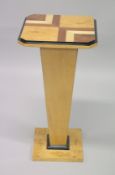 AN ART DECO STYLE INLAID BIRCH WOOD PEDESTAL STAND. 2ft 7ins x 1ft 3.5ins wide.