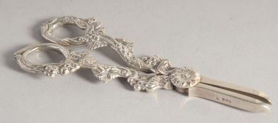 A PAIR OF HEART CAST SILVER GRAPE SCISSORS.