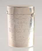 A VICTORIAN OVAL ENGRAVED SILVER VESTA men with gun dogs and game. Dated 1884.