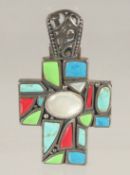 A SILVER AND STONE CELTIC CROSS.