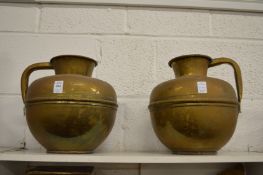 A pair of brass jugs.