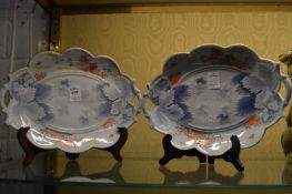 A pair of Imari leaf dishes.