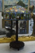 A good large tiffany style bronze table lamp with leaded stain glass shade.